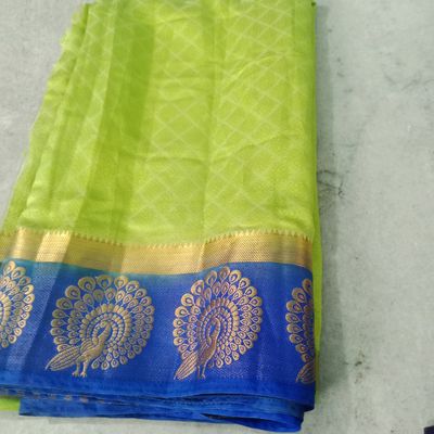 Silver Jari Royal Blue Border With Parrot Green Colour Digital Printed  Jecquard Pattu Saree at Rs 1395 | पट्टू साड़ी in Salem | ID: 2850803441933