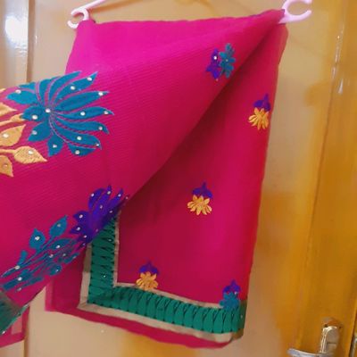Handwoven Pure Mercerised Cotton with Manipuri Pattern Threadwork -  Charcoal grey | Saree trends, Elegant saree, Simple sarees