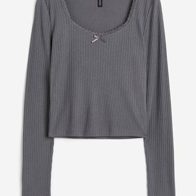 Tops & Tunics, H&M Lace Trimmed Ribbed Top