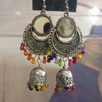 Trendy Oval Shaped Oxidised Silver Look Earrings with Ghungroo Beads |  Sasitrends | Sasitrends