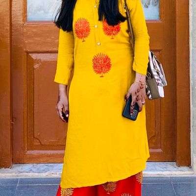 Buy Yellow & Red Kurtis & Tunics for Women by INDIWEAVES Online | Ajio.com