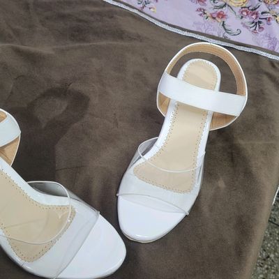 Heels Wedges Fancy White Women Block Heel Slippers With Wide