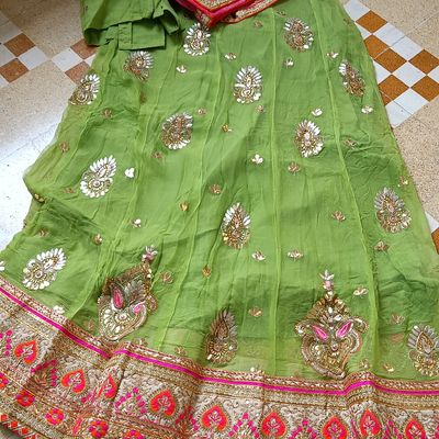 Shop Khatli and Weaving Work Silk Lehenga Choli In Green Online : 276352 -