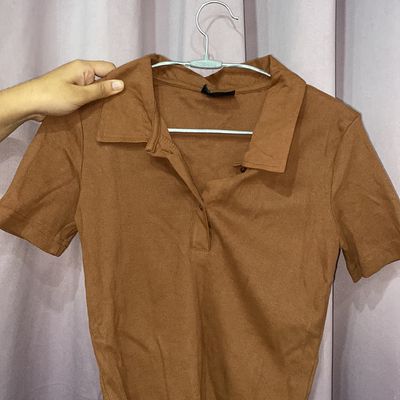 Tops & Tunics, Bonkers Corner Brown Ribbed Polo Top Women