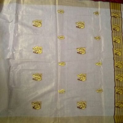 Kuthampully Handloom Saree-3 inch kasav - Kerala Gifts Online