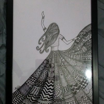 Beautiful girl with long frock doodle art.