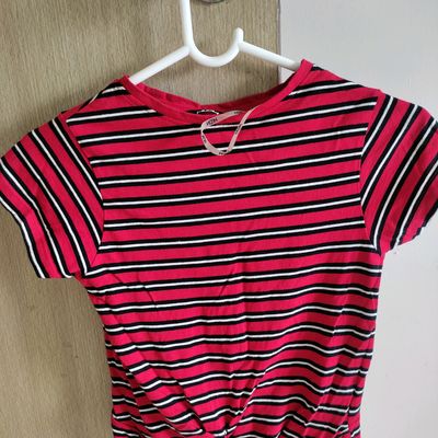 Tops & Tunics, Red Striped Top( Bottom Knot)