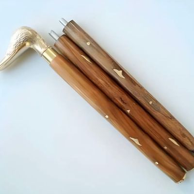 vintage brass head handle brown wooden walking stick cane for new