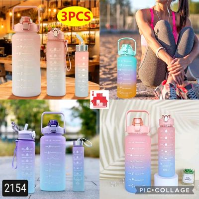 3PCS/set Sports Water Bottle With Straw Men Women Fitness Water Bottles  Outdoor Cold Water Bottlesc With Time Marker Drinkware