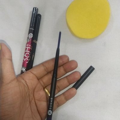 ADS Eyecare Black Pencil Kajal Pack Of 2 + Yanaina 36H Black Sketch Eyeliner  + Aloe Vera 99% Lipstick Makeup Combo