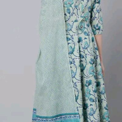 Women Blue Ethnic Printed Anarkali Kurta With Trouser And Dupatta – Nayo  Clothing