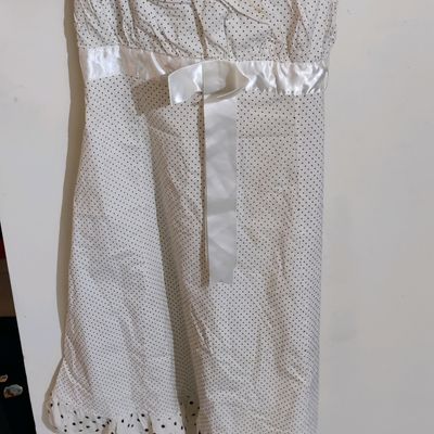 Women White 3D Patchwork One Piece Side Slit Dress | Anaysa Fashion