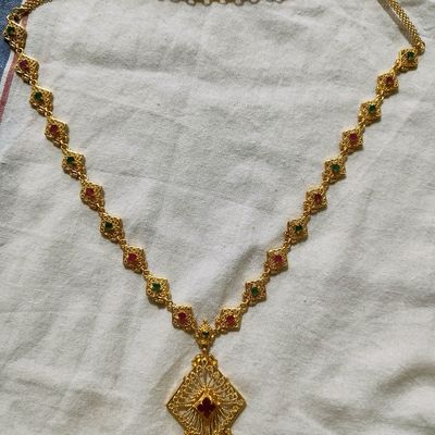 Traditional 1 Gram Gold Necklace Ruby Stone Leaf Pattern NCKN2789