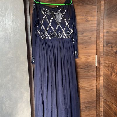 Buy V&M Embellished Net Maxi Dress Blue (X-Small) at Amazon.in