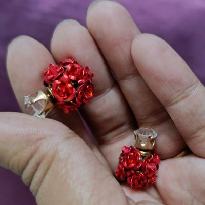 Red Black Tip Rose Earrings | Black and Red Rose Studs - Stranded Treasures