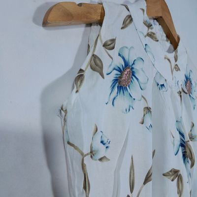 Glamorous - White Flower Print Blue Shirt