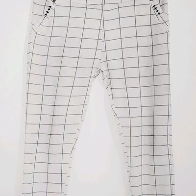 Jeans & Trousers, white checked ankle length pants/ trousers