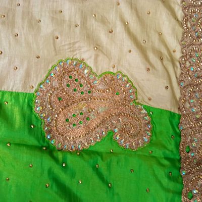 Golden Mustard Organza Saree with Thread work | Drape Divaa