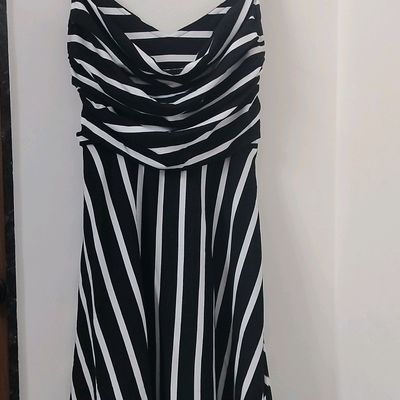 Black and white striped one best sale piece dress