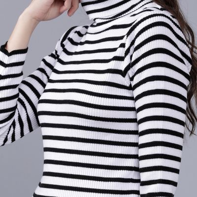 Tokyo Talkies Women White Turtle Neck Sweaters