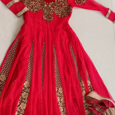 Buy Designer Gowns - Pink Lucknowi Embroidery Wedding Anarkali Gown