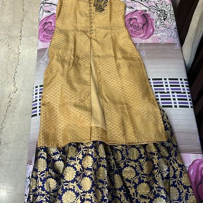Silk Gold With Light Cobalt Blue Trim Lehenga Skirt – Heritage India  Fashions