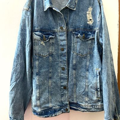 Blue حريمي Oversize Fit Pocketed Cotton Jean Jacket 2775823 | DeFacto