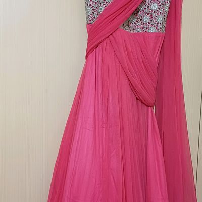 Buy Women's Georgette Yava Designes Beautiful Saree Style Drape Gown  (Green) at Amazon.in