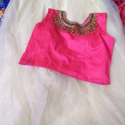 Shining Pink Flower Print With White Color Organza Lehenga Choli –  Amrutamfab