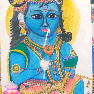 Premium Vector | Kalighat painting krishna and the majestic govardhan  mountain kalighat art unveiled krishnas