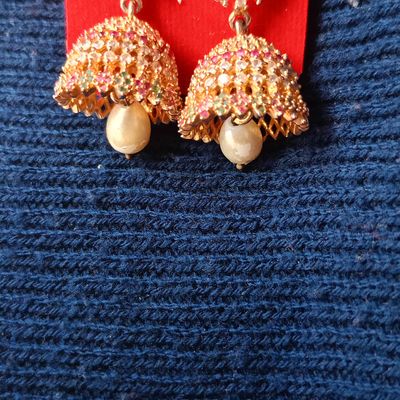 Baby Pink and Black Silk Thread Small Size Jhumkas with acrylic cap –  Fantacy World