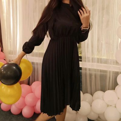 Buy Women's Casual Knee Length Dresses for Summer | 3 Tier A-Line Black  Dress/Girls Wear/Fashion Outfits/Clothes for Ladies (Small) at Amazon.in