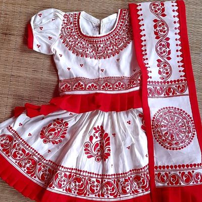 Buy Green Cotton Lehenga Set for 1-2 Year Girls Online from Indian Luxury  Designers 2023