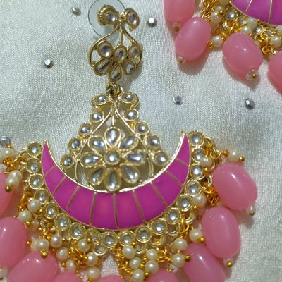 Pink Coloured Earrings Jewellery Set - Buy Pink Coloured Earrings Jewellery  Set online in India