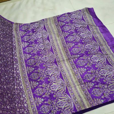 Kriti's World Of Fashion - SOLD 205$ plus shipping Pure kanchi silk saree  in bright brinjal shade with green combination , handwork blouse Blouse 34  to 44 adjustable Matching satin inskirt is