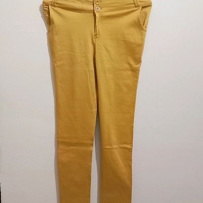 W Women Gold-Toned Slim Fit Cropped Trousers - Absolutely Desi
