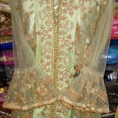 Buy Green Crop Top Lehenga With Long Jacket Online on Fresh Look Fashion