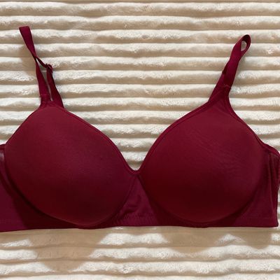 Clovia Women's Lace Solid Non-Padded Full Cup Wire Free Bra - Light Red