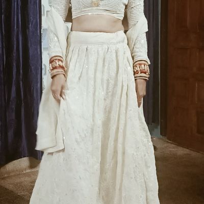 White Color Lucknowi Embroidery Work Georgette Lehenga Set