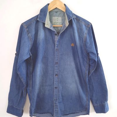 Buy Ether Unisex Blue Solid Slim Fit Denim Shirt - Shirts for Unisex  2377966 | Myntra