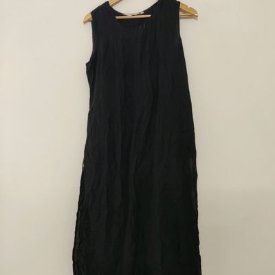 Stylish Printed Rayon Sleeveless Kurti/Black Straight Kurti For Women-iangel.vn