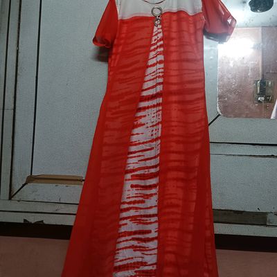 Maroon Chiffon Gown With Ajrakh Print Long Top | Shreeman