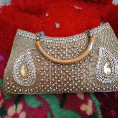 Rajasthani Style Pair of Silk Potli Velvet with Bridal Purse Handbag,  Potlis (Golden and Pink) - Taajoo