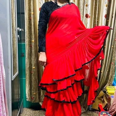 Red Ombre Saree With A Tie Up Belt – Swish By Dolcy & Simran