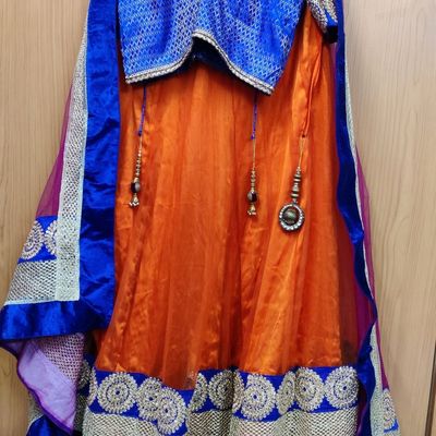 Buy HALFSAREE STUDIO Orange & Blue Semi Stitched Lehenga & Unstitched Blouse  With Dupatta - Lehenga Choli for Women 24421704 | Myntra