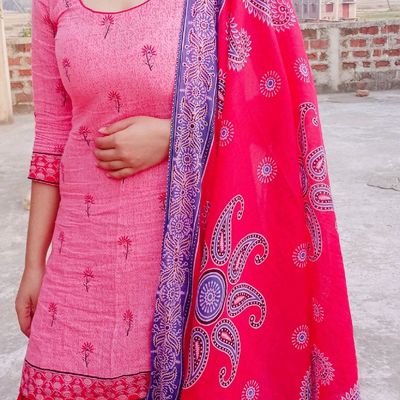 Jaipuri Women's Cotton Printed Patiala Salwar with Dupatta | Double Chunri  Striped Pattern Patiala Pajama/Pants