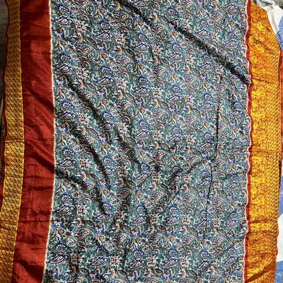 Taupe Kalamkari Silk Saree – WeaveinIndia