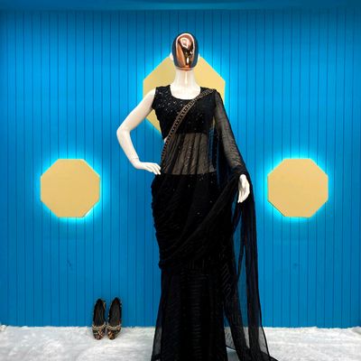 Black gold georgette sari set | Black saree, Blouses for women, Glamorous  outfits