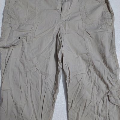 Mens Cotton Elastic Waist Cargo Shorts 3/4 Pants Multi Pocket Capri Trousers