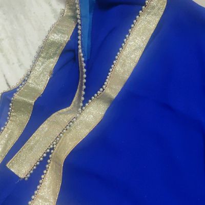 Magnificent Royal Blue Banarasi Linen Saree with Silver Zari Border -  Loomfolks